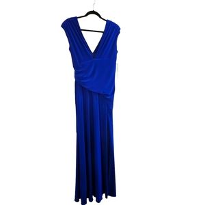 Elegant V-Neck and Sleeveless Betsy Adam  Long Royal Blue Dress